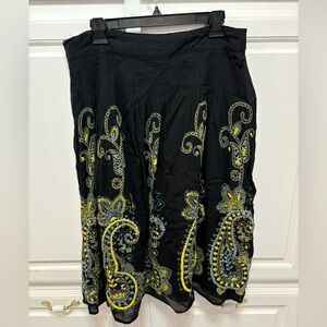 Persaman Embroidered Boho Hippie Black Blue Yellow Metallic Full Skirt Size 14